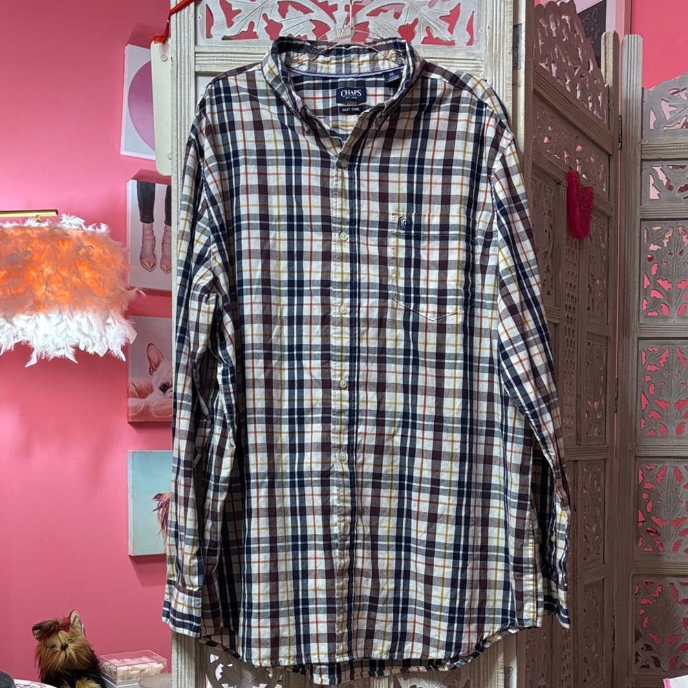 Men's Chaps Plaid Shirt - Blue and Brown Size: 2XLT